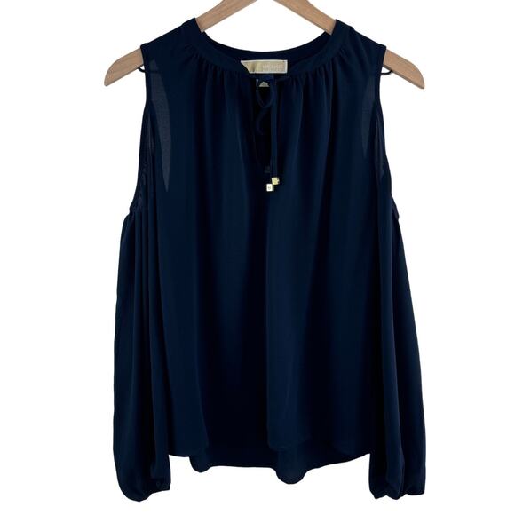 Michael Kors Navy Blue Womens Size Small Cold Shoulder Keyhole Gold Accent - Picture 1 of 10